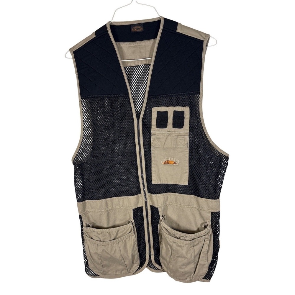 Fieldline Mens Shooting Hunting Vest Tan Black Mesh Quilted Shoulder Game Bag L